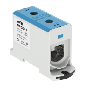 OTL240 син Тунелна клема 1P, 2 отвора, 1xAl/Cu 35-240мм2 1000V, 380/425A