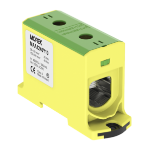 OTL240 жълто-зелен Тунелна клема 1P, 2 отвора, 1xAl/Cu 35-240мм2 1000V, 380/425A