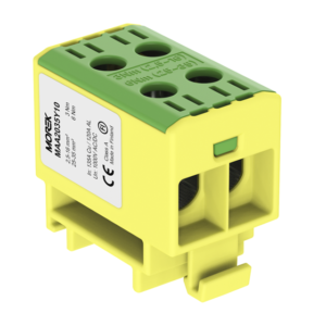 OTL35-2 жълто-зелен Тунелна клема 1P, 4 отвора, 2xAl/Cu 2,5-35мм2 1000V, 120/135A