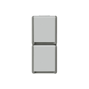 Двоен контакт (вертикален) "SCHUKO" за открит монтаж, Delta surface, сив/тъмно сив с капачка IP44, пружинни клеми, 10A-16A/250V, 66x151 мм